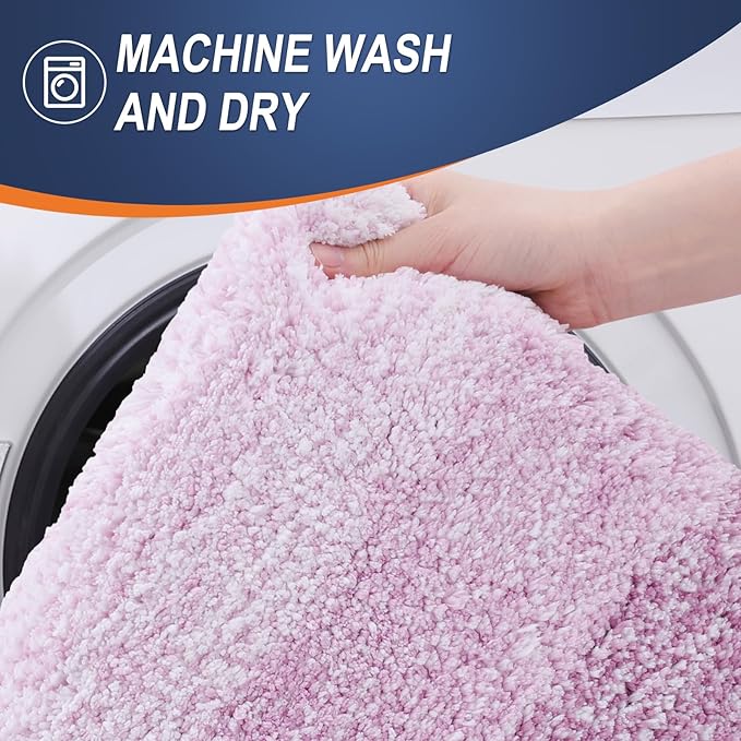 OLANLY Bathroom Rug Set 2 Piece, Soft Absorbent Microfiber Bath Mats and U-Shaped Contour Toilet Rug, Non-Slip, Machine Wash Dry, Plush Shaggy Bath Mats for Bathroom (24"x16"+24"x20", Pinkish-Purple)