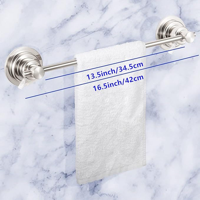 JiePai Suction Cup Towel Bar 16 Inch,Removable Vacuum Suction Towel Holder Suction Towel Rack Brushed Nickel