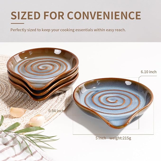 Spoon Rest for Stove Top, Large Ceramic Spoon Holder for Kitchen Counter, Heat Resistant Cooking Utensil Rest, Dishwasher Safe 5.1 Inch by ANTIS’S HOME (Blue)