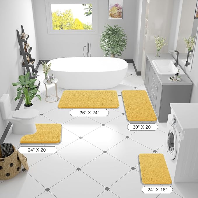 OLANLY Bathroom Rugs 44x24, Extra Soft Absorbent Chenille Bath Rugs, Rubber Backing Quick Dry, Machine Washable Bath Mats for Bathroom Floor, Tub and Shower, Home Decor Accessories, Yellow