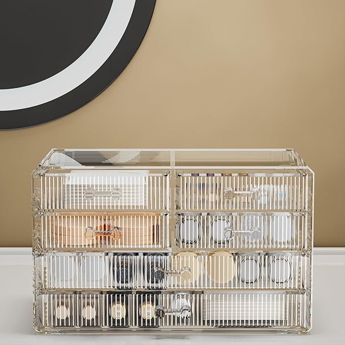 ZHIAI Stackable Storage Drawers, Acrylic Bathroom Counter Organizer Clear Makeup Organizers for Vanity, Kitchen Cabinets, Bathroom, Undersink, Home Organization and Storage (6 Drawers, Pattern F)