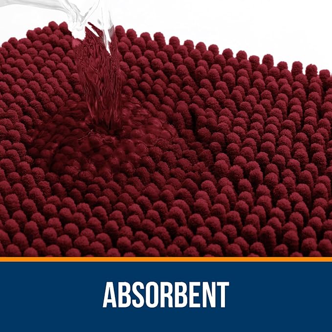 OLANLY Bathroom Rugs 44x24, Extra Soft Absorbent Chenille Bath Rugs, Rubber Backing Quick Dry, Machine Washable Bath Mats for Bathroom Floor, Tub and Shower, Home Decor Accessories, Burgundy