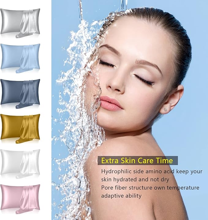 Mulberry Silk Pillow Cases King Size, Silk Pillowcase for Hair and Skin, Both Sides Natural Silk Satin Pillowcase for Sleeping Women with Zipper, Gifts for Women Men, Black
