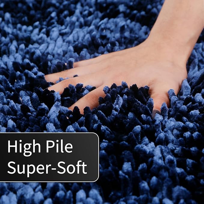 Yimobra Long Bathroom Rug Non Slip 44x24 Inch, Extra Thick Soft Absorbent Chenille Bath Mat, Machine Washable Quick Dry Bath Rugs for Bathroom Floor, Tub and Shower, Home Decor Accessories, Dark Blue
