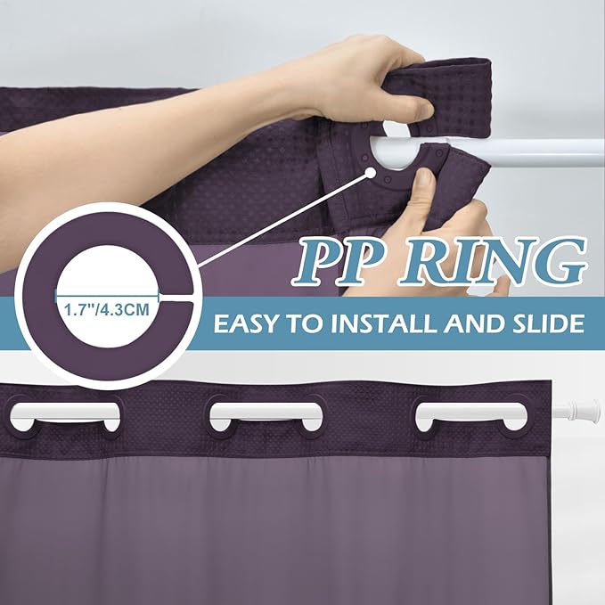 Purple Long Hotel Style Shower Curtain with Snap in Liner - 230GSM Waffle Textured,Hotel Grade,Spa Like Bath Curtain,71W x 86H
