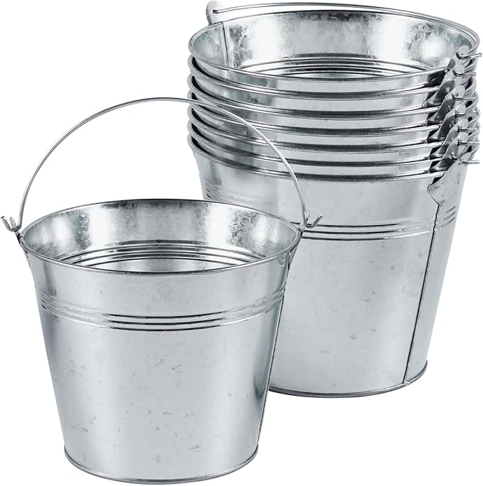 OBTANIM 8 Pack Galvanized Metal Buckets with Handle Ice Pails for Plants, Succulents, Party Favors Organizing, Rustic Home Decor or Classrooms Pencil Storage (7 x 5.1 inch)