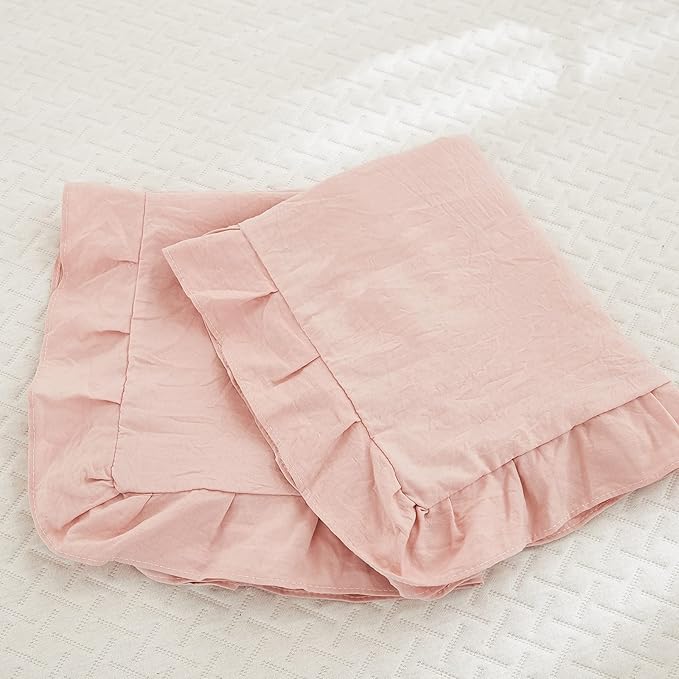 Pink Pillow Shams Baby Pink Ruffle Standard Pillowcases Cute Pillow Cover Set of 2 Shabby Chic Soft Microfiber Pillowcases 2 Pack (Queen (20''x30''), Pink)