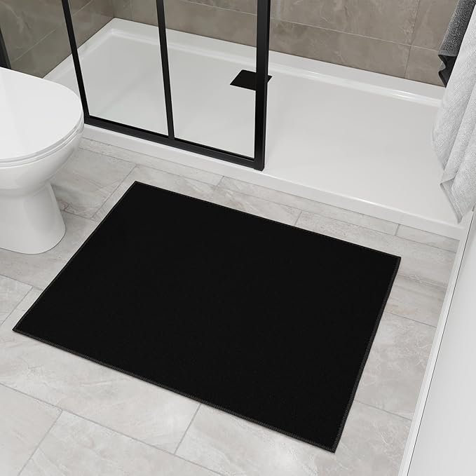 Ottomanson 2x2 Non Slip Area Rug for Bathroom - Rubber Backed Entryway Rug for Front Door - Solid Modern Kitchen Rug for Bedroom or Living Room, Black, 2' x 2'