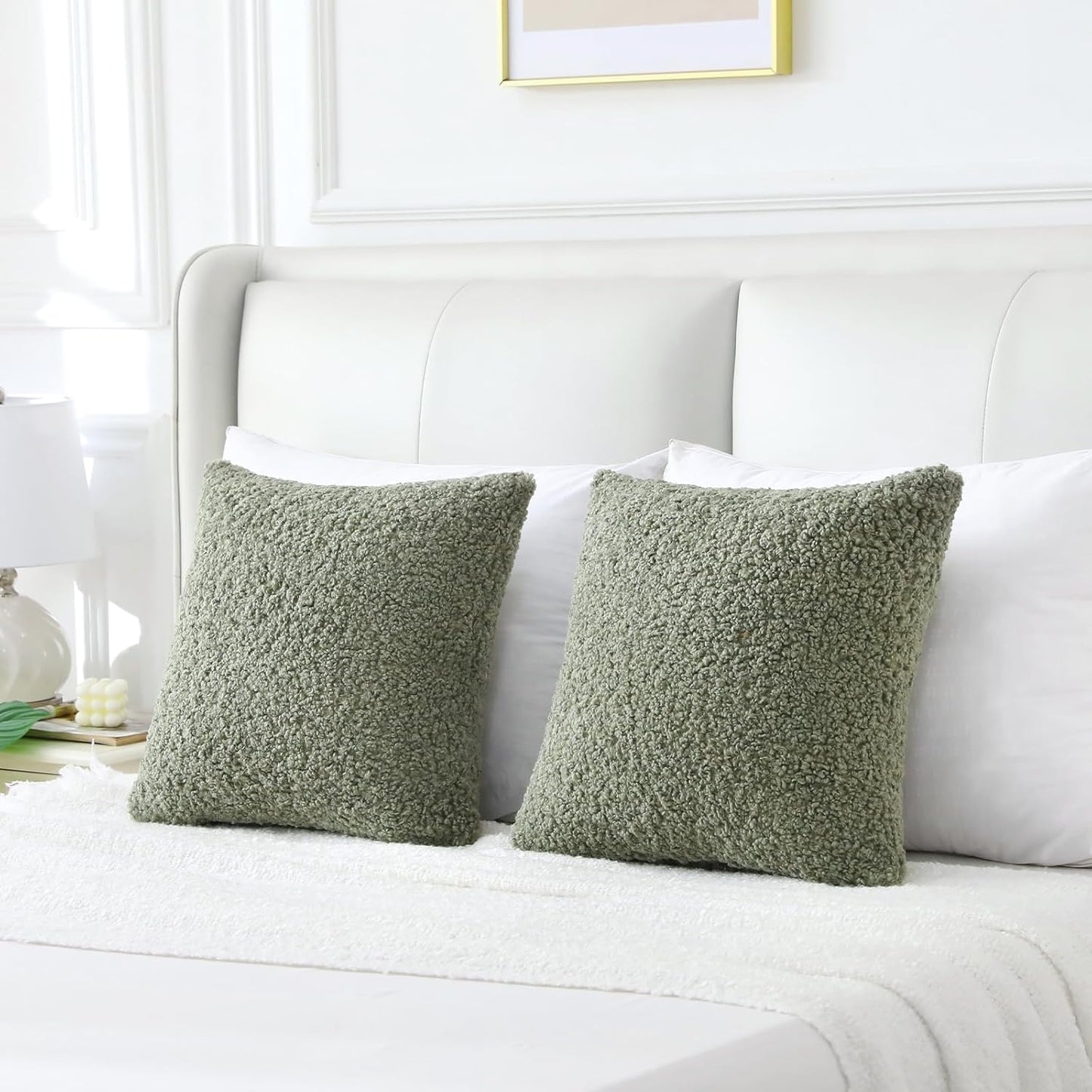 FUTEI Sage Green Throw Pillow Covers 20x20 Inch Set of 2,Furry Faux Fur Teddy Boucle Textured Cushion Covers,Soft Fluffy Decorative Pillow Case,Home Decor for Couch Bed Living Room Office Car