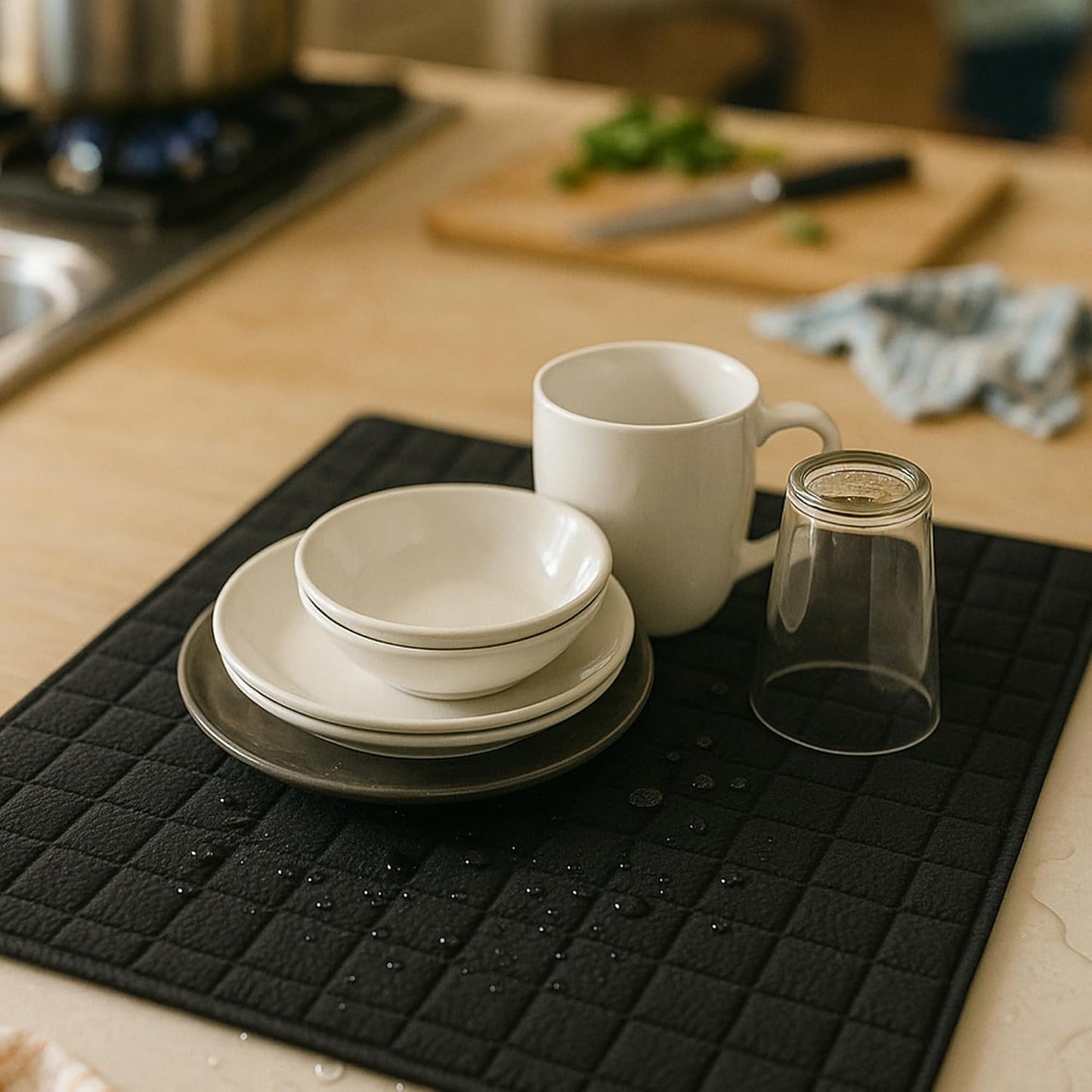 Dish Drying Mat 15"x20" – Ultra Absorbent Microfiber Kitchen Counter Mat, Fast-Dry Dish Pad for Dishes, Utensils, Pots & Pans, Soft & Durable (Elegant Duo, large)