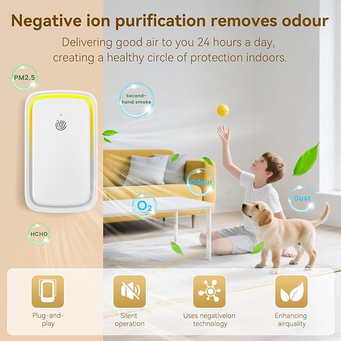 4Pack Air Ionizer for Home Negative Ion Air Purifier Plug In, Quiet Air Freshener Mini Portable Filterless Air Cleaner for Bedroom, Office