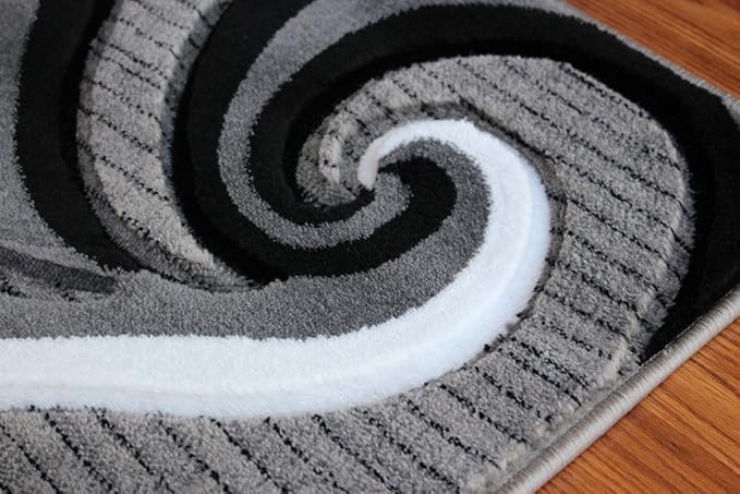 Masada Rugs, Sophia Collection Hand Carved Area Rug Modern Contemporary Grey White Black (2 Feet X 7 Feet 3 Inch) Runner