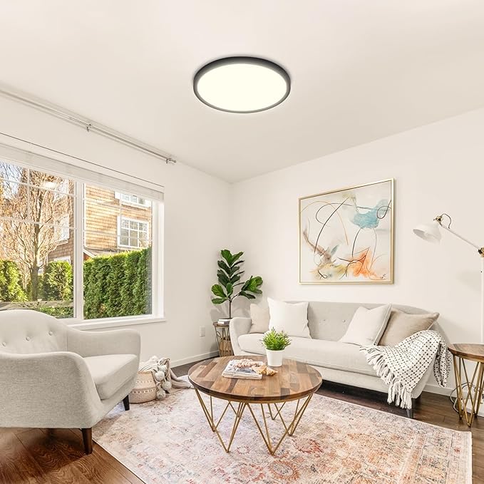 Hlite 6pack 12 inch Flush Mount LED Ceiling Light Fixtures, 24W 2400LM Super Slim, 3CCT Selectable (3000K/4000K/5000K), for Kitchen, Bedroom (Black)