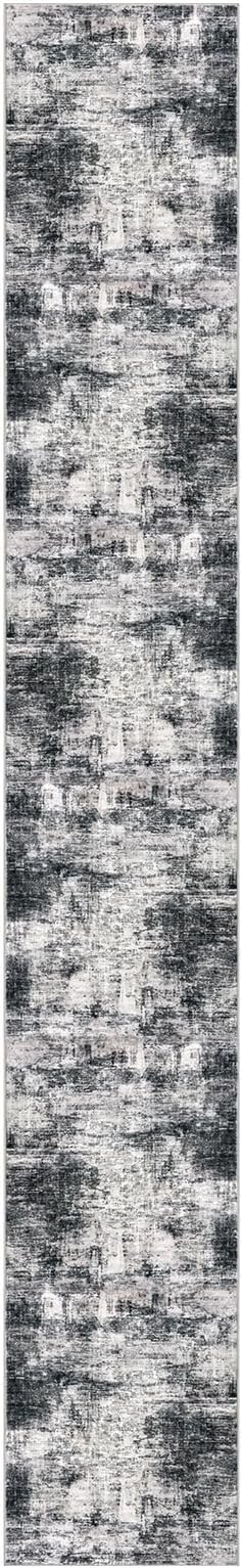 IOHOUZE Abstract Runner Rug 3x20 Ft Extra Long Washable Runners for Hallways, Non Slip Kitchen Runner Printed Faux Wool Entryway Runner Indoor, Modern Abstract Floor Carpet for Hall Stair, Black Grey