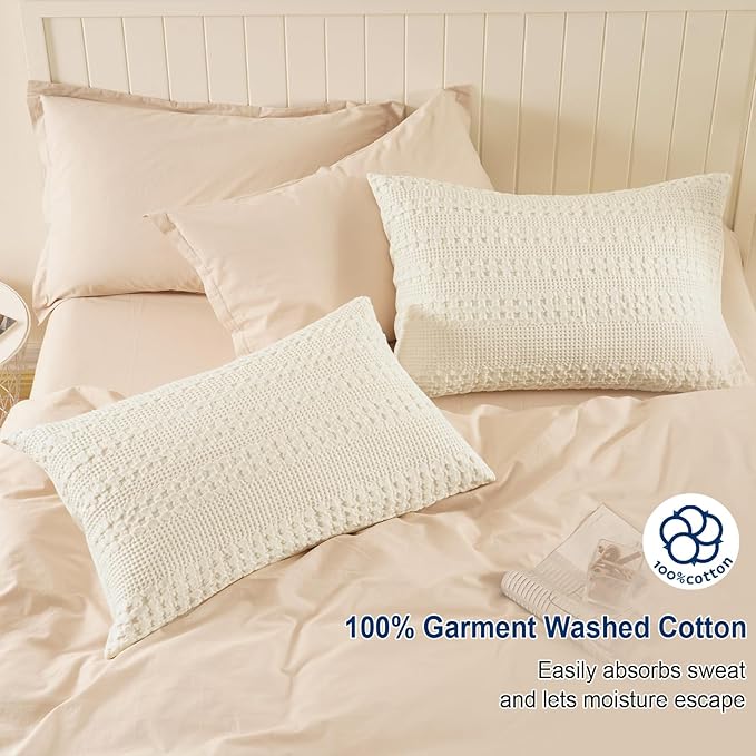 PHF 100% Cotton Waffle Pillow Shams Standard Size, 2 Pack 20" x 26" Soft Skin-Friendly Pillowcases, No Filling, Aesthetic Woven and Breathable Waffle Weave Pillow Case Covers for Bed, Ivory