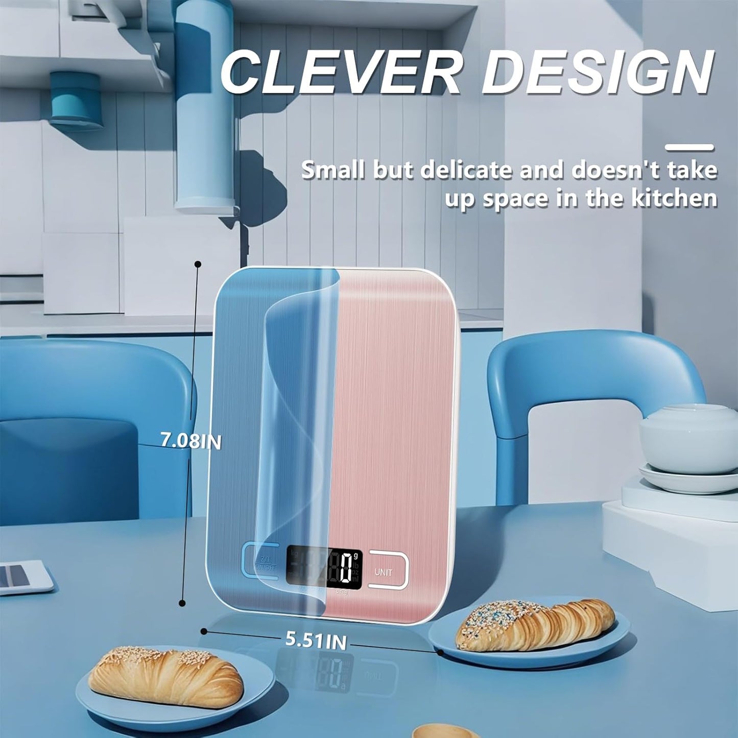 Food Scale, 11lb Kitchen Scale with 6 Units Tare Function & LCD Display, 0.05oz/1g Stainless Steel Digital Food Scale Grams and Ounces for Baking, Cooking, Dieting and Meal Prep (Pink)