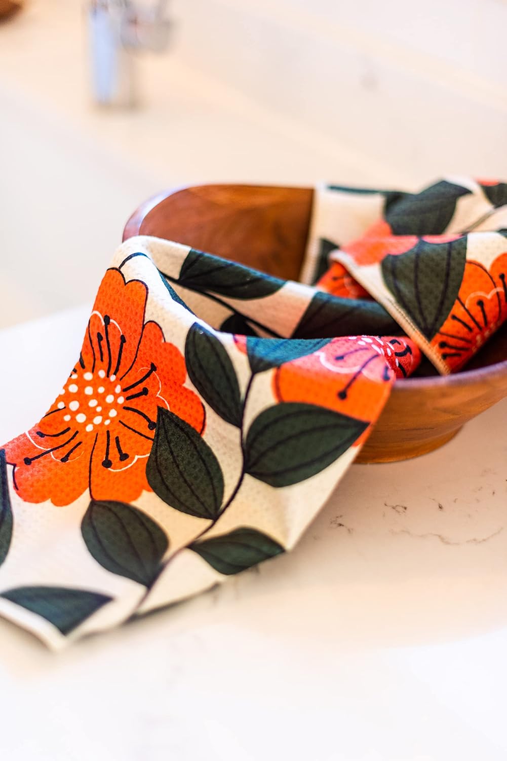 2 Pack Double Sided Kitchen Towels || Dish Towels || Quick Dry || Designer Prints || Highly Absorbent || Hanging Hook (Poppy)