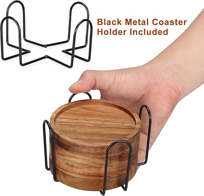 4 Pcs Farmhouse Wooden Coasters with Holder Cute Wood Drink Coaster Set Outdoor Beer Costers Home Decoration Coffee Table Decor Gift Cup Coaster Bar Kitchen Dining Table Accessories Modern Coasters