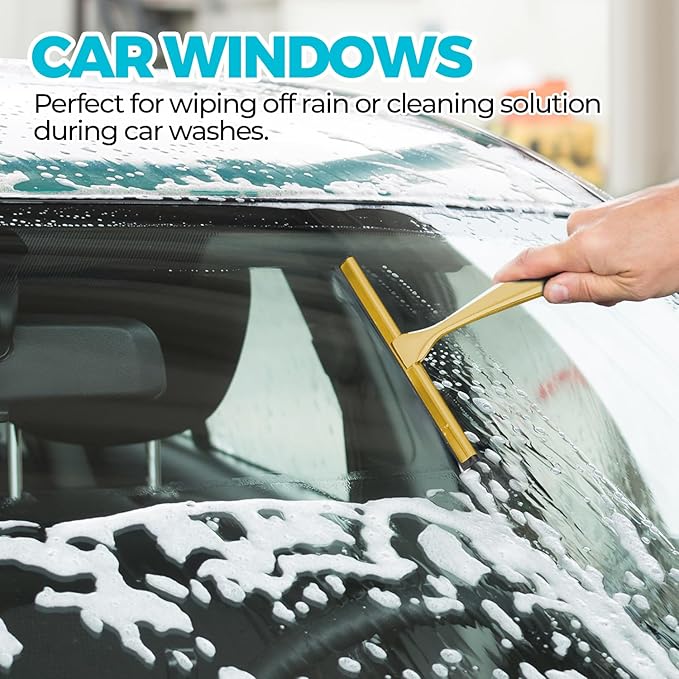 2PACK 10-Inch Golden All-Purpose Shower Squeegee for Shower Doors, Bath Linen Sets, Tile Shower Walls, Bathroom, Window, Glass and Car Windshield, Mirrors and Kitchen-Stainless Steel