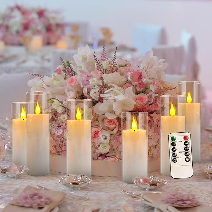 24-Pack Premium Flameless LED Candles - Elegant White & Clear Acrylic Pillar Design with Realistic Flickering Flame, Remote Control & Timer for Weddings, Christmas, Halloween & Home Decor