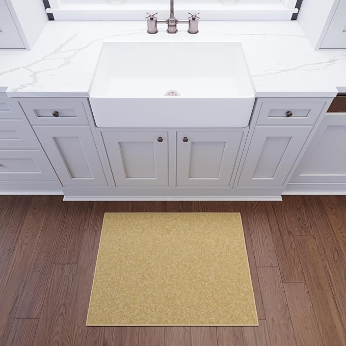 Ottomanson Rugs for Entryway 2'3" x 3' Non Slip Solid Small Area Rugs Durable Front Door Mat Rug Stain Resistant Entrance Rugs for Bathroom Kitchen Bedroom & Living Room, Beige