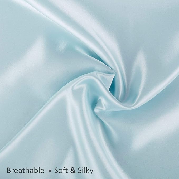 Satin Pillowcase with Zipper, for Hair and Skin Care, Feels Soft and Cool Like a Silk Pillowcase, Satin Pillow Cases 2 Pack, Slik Pillow Cover, Baby Blue - Queen Size, Set of 2