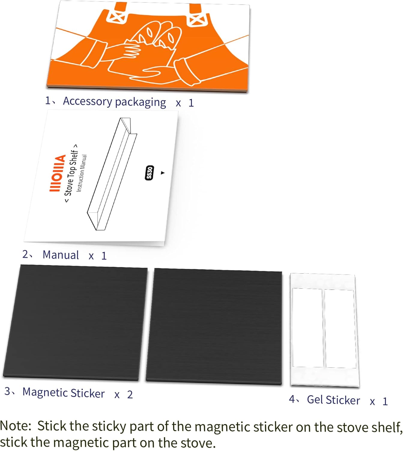 IIIOIIIA Strong Powerful Magnets Match Stove Top Shelf, with Double-Sided Adhesive for Spice Rack, Perfect for Fridge, Kitchen, Office, 13.94 x 3.54 x 0.08 Inch, 2 Pack