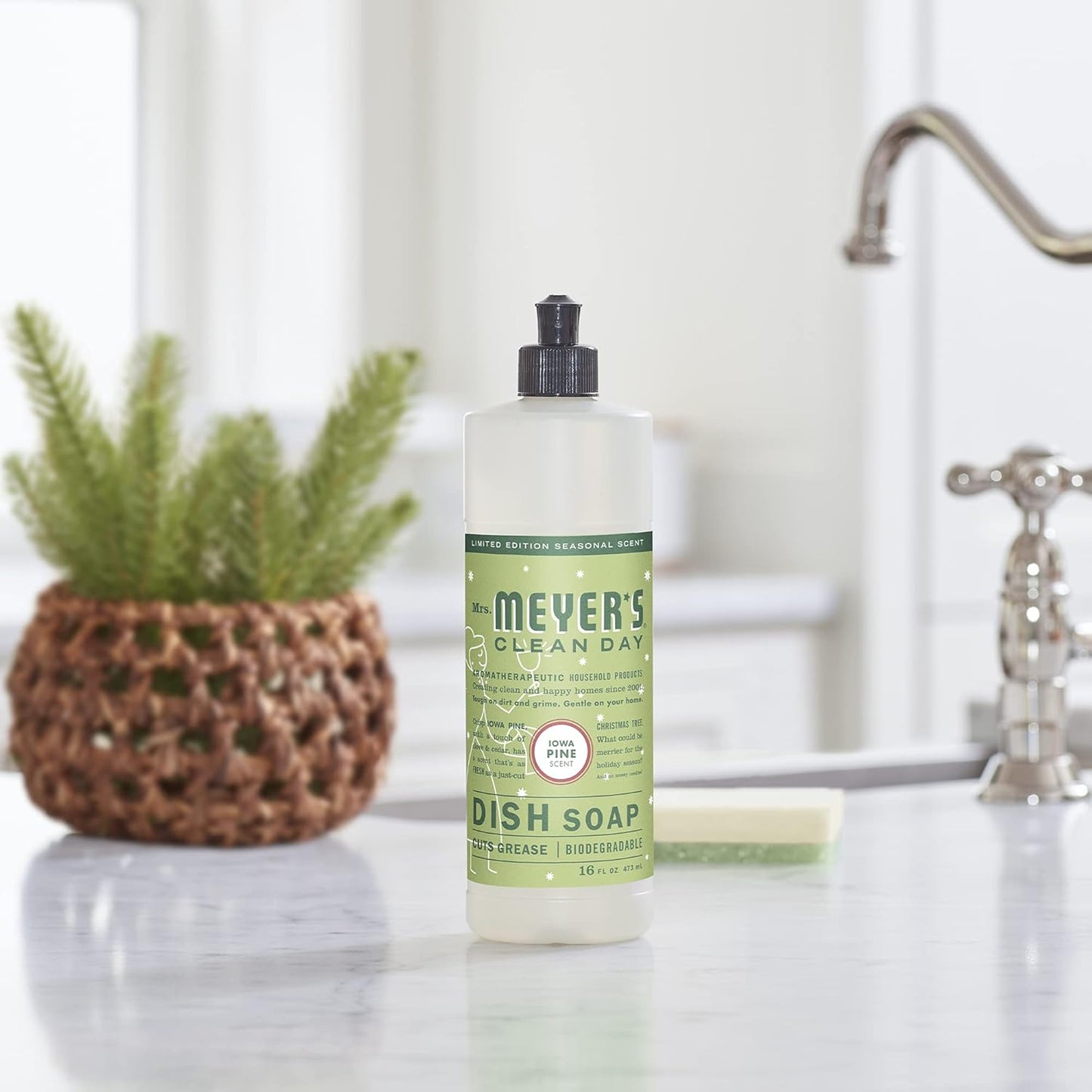 MRS. MEYER'S CLEAN DAY Liquid Dish Soap, Biodegradable Formula, Limited Edition Iowa Pine, 16 fl. oz - Pack of 3