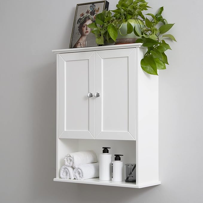 White Bathroom Wall Cabinet Over The Toilet Storage Cabinet, 24x30 Inch Wood Medicine Cabinets Wall Mounted Bathroom Cabinet with Doors for Laundry Room, Bedroom Kitchen