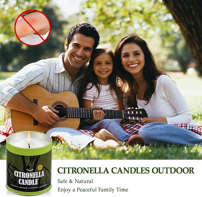 36oz Citronella Candles Outdoor Set, 4Pack Jar Candle for Patio Camping Backyard Picnic, Scented Candle Gifts Set for Men Women, Bug Non Toxic Mosquito Candles Repellent Garden Decor Camping Essential