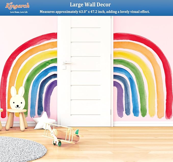 Large Boho Rainbow Wall Decals, Colorful Peel and Stick Fabric Nursery Wall Decor, Removable Home Room Wall Decor Murals Stickers for Kids Girls Toddler Bedroom Living Room Playroom