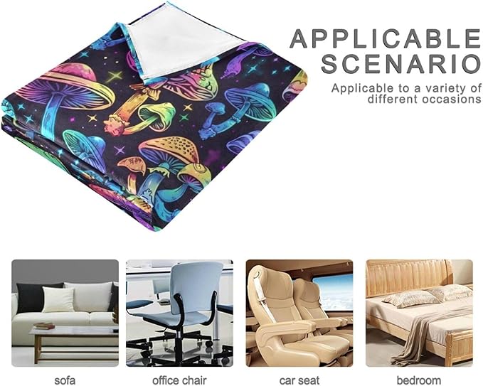 Mushrooms Throw Blanket for Teens Boys Girls and Adults Soft Warm Cozy Funny Midweight Food Flannel Blankets for Couch Sofa Bed Camping Travel Home Decor 50" X 60"