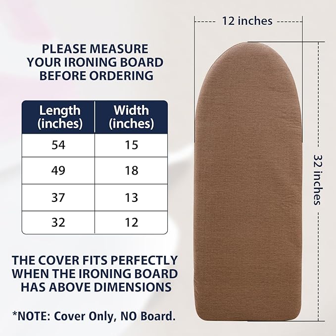 Ironing Board Cover 12 x 32 inch, Fits Table Top Ironing Board Heat Reflective, 3 Layers Thick Padding with Elasticized Edges, Small Iron Board Cover (Brown)