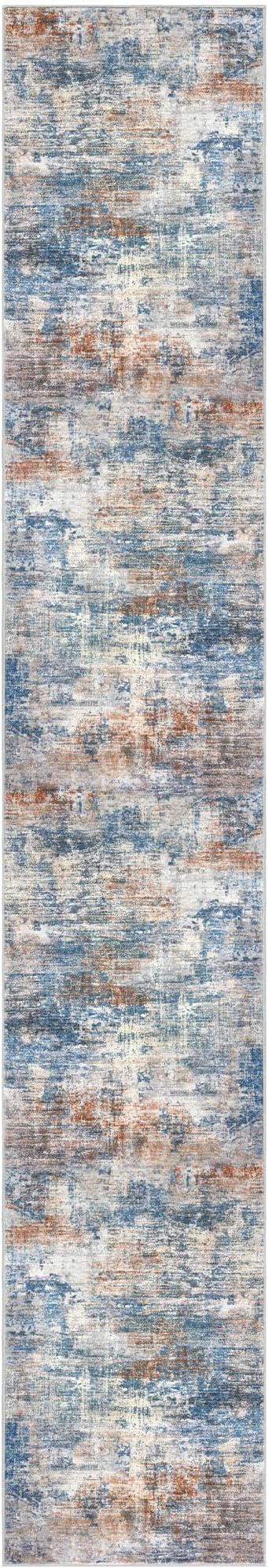 IOHOUZE Abstract Runner Rug 3x16 Ft Extra Long Washable Runners for Hallways, Non Slip Kitchen Runner Printed Faux Wool Entryway Runner Indoor, Modern Abstract Floor Carpet for Hall Stair, Blue Rust