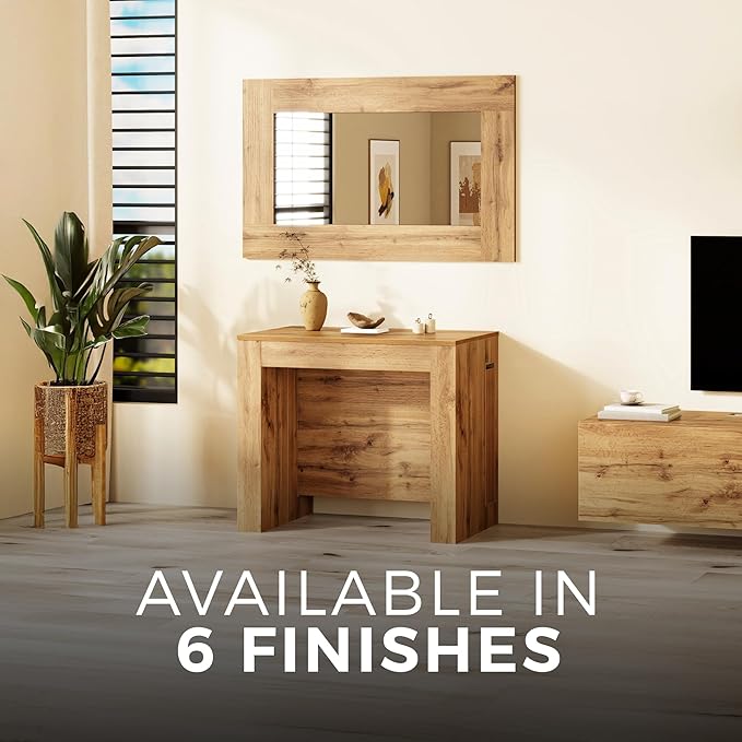 Mobili Fiver, Easy, Extendable Console Table with Extension Leaves Holder, 17.7(120.1) x35.4 in, Rustic Oak, for 4-12 People, Space Saving Dining Table for Entrance, Living Room, Italian Furniture