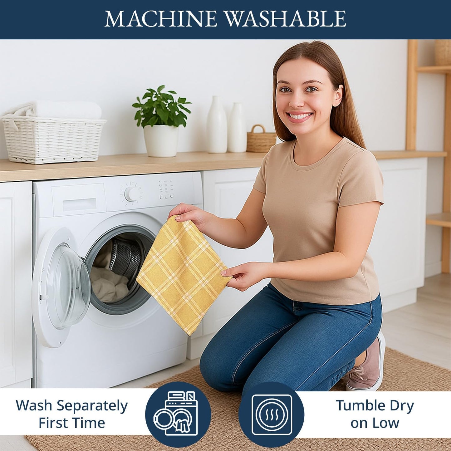 LANE LINEN Cotton Kitchen Towels Set, 4-Pack – Absorbent, Quick-Drying Dish Towels, 18" x 28" - Yellow