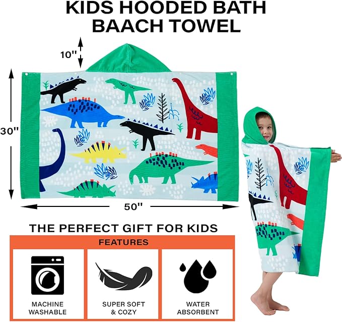 Kids Bath Towels, Kids Towel Girls Boys Hooded Beach,Bathroom,Pool Swim Towels 30 × 50 INCH Large Size Ultra Absorbent Cute Cartoon Animal Full Vitality 100% Cotton Wearable Wrap for Child