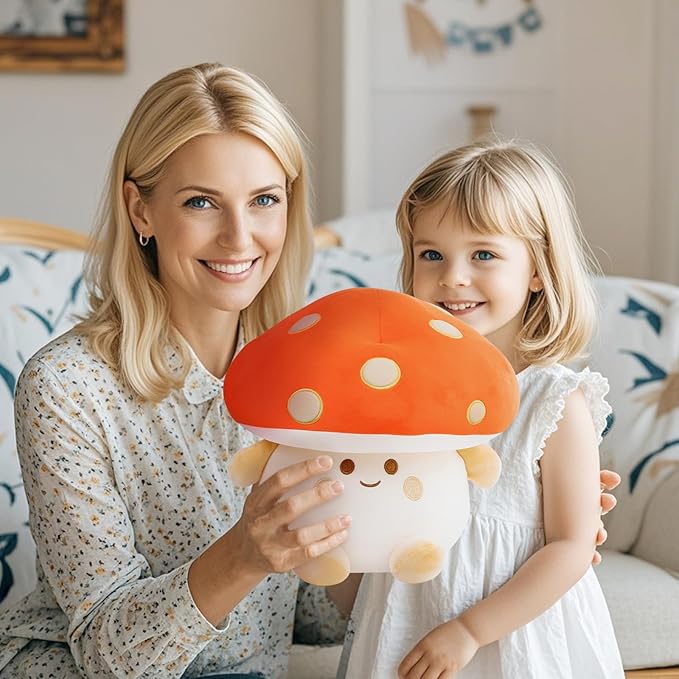 Mushroom Plush Toys 12 inch Cute Stuffed Mushroom Pillow Stuffed Toy Birthday Present Home Decor Halloween for Kids (Orange)