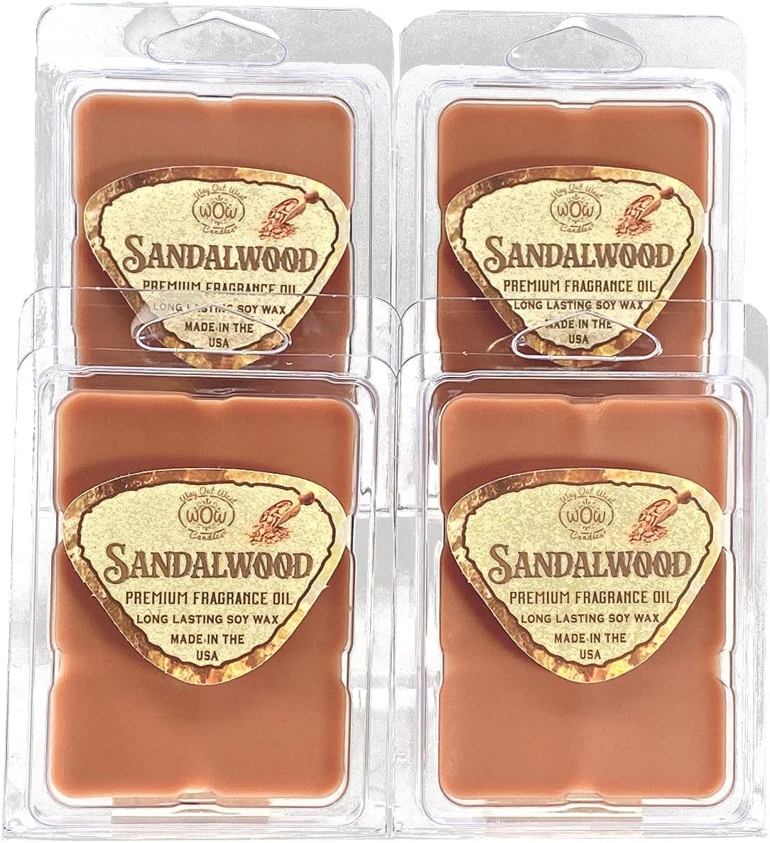 Scented Wax Melts for Wax Warmers - Highly Fragrant Air Freshener - 4 Pack Set of 6 Melt Cubes - Made in USA by Way Out West Candles (4, Sandalwood)