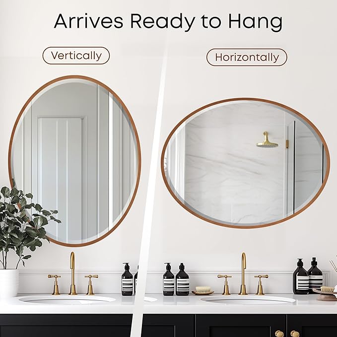 OVALCREST - Oval Wooden Beveled Wall Mirror for Home Decor, Bathroom, Vanity, Bedroom, Living Room, Hallway - London Style (Sunset Gold) 25.1 x 31.1