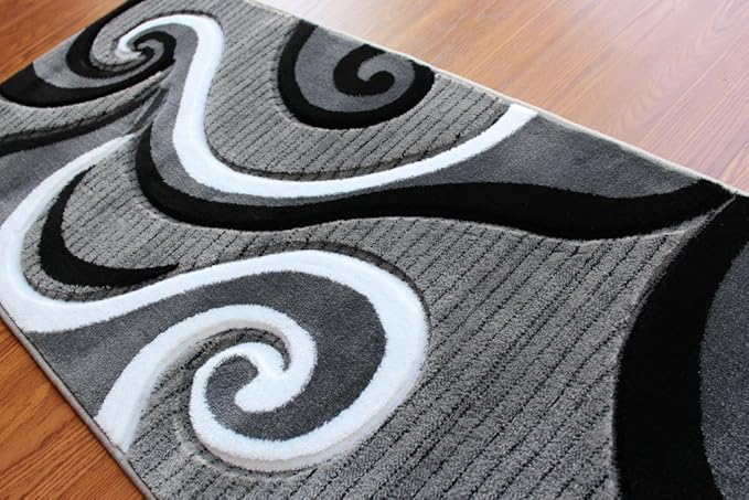 Masada Rugs, Sophia Collection Hand Carved Area Rug Modern Contemporary Grey White Black (2 Feet X 7 Feet 3 Inch) Runner