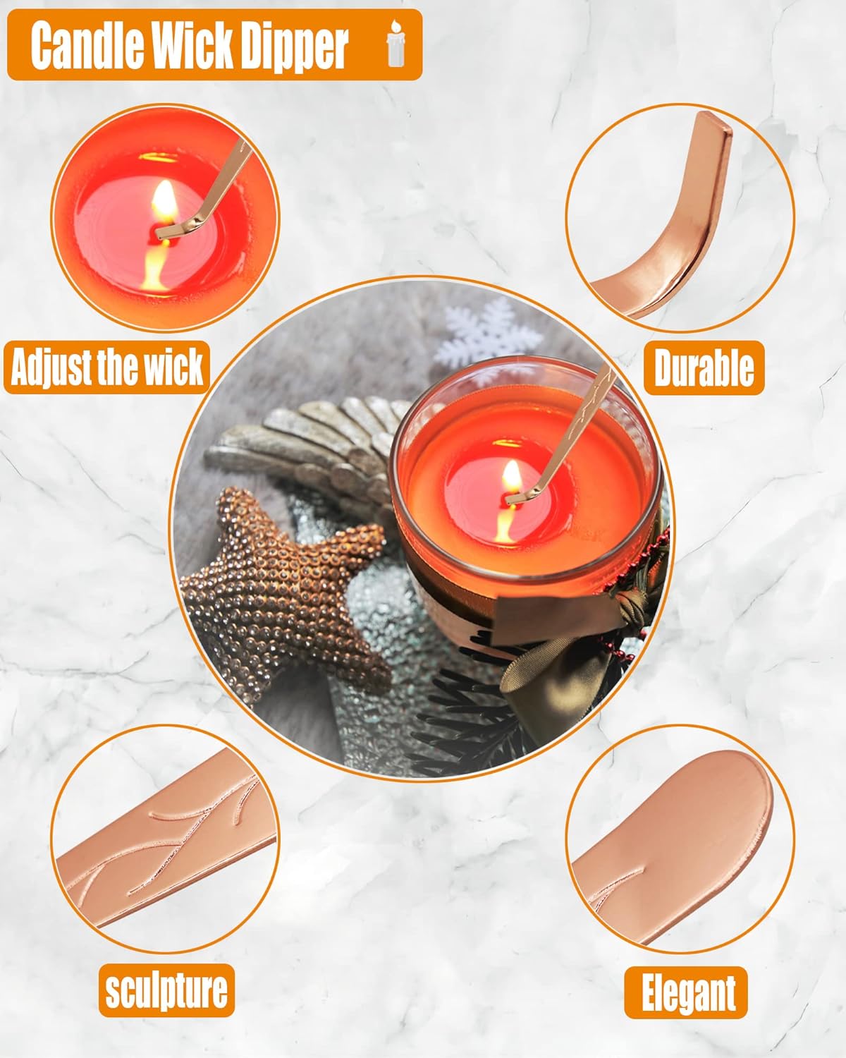 5 in1 Candle Accessory Set with Rechargeable Candle Lighter, Candle Wick Trimmer, Candle Wick Snuffer, Candle Wick Dipper, Storage Tray Plate, Candle Care Kit (Rose Gold)