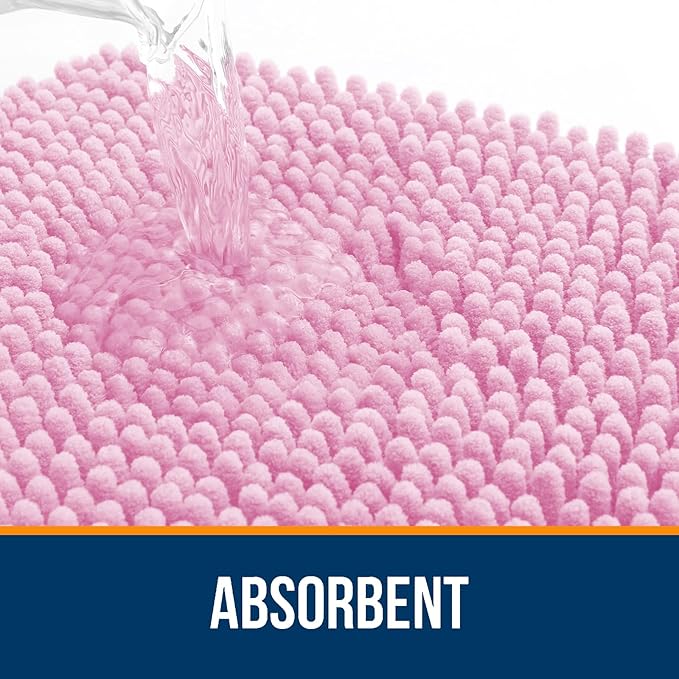 OLANLY Bathroom Rugs 44x24, Extra Soft Absorbent Chenille Bath Rugs, Rubber Backing Quick Dry, Machine Washable Bath Mats for Bathroom Floor, Tub and Shower, Home Decor Accessories, Pink