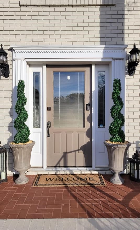 4' Spiral Boxwood Topiary Trees Artificial Outdoor Plants in Plastic Pot Front Porch Plants Set of 2
