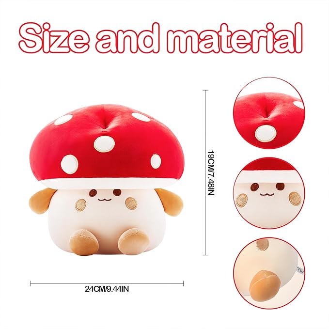 Mushroom Plush Toys 12 inch Cute Stuffed Mushroom Pillow Stuffed Toy Birthday Present Home Decor Halloween for Kids (Small red)