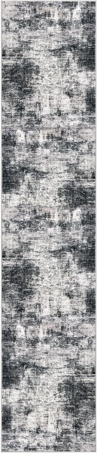 IOHOUZE Abstract Runner Rug 3x14 Ft Washable Runners for Hallways, Non Slip Kitchen Runner Printed Faux Wool Entryway Runner Indoor, Modern Abstract Floor Carpet for Hall Stair, Black Grey