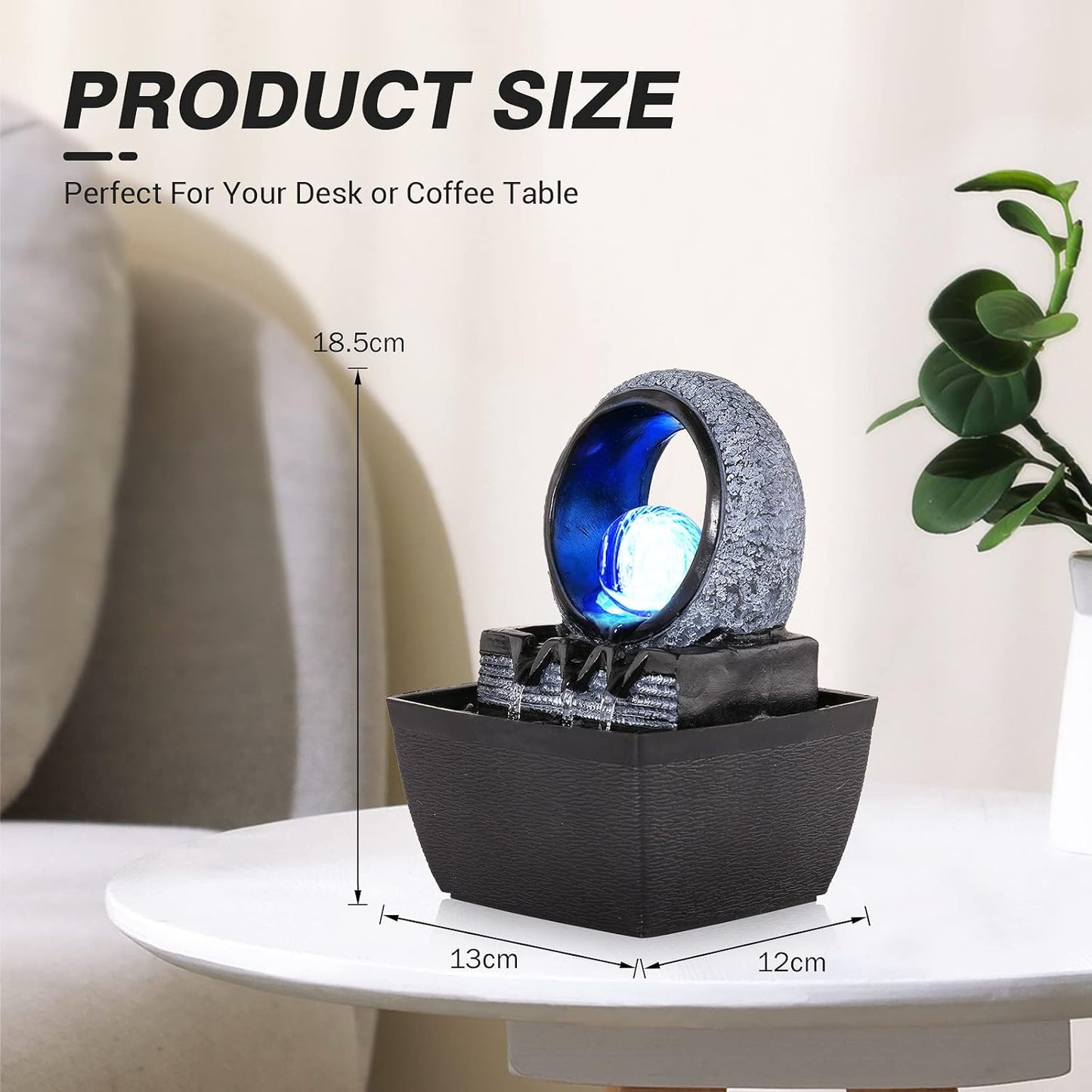 WICHEMI Indoor Fountain Tabletop Fountain Mini Waterfall Fountains Relaxation Water Feature Feng Shui Zen Meditation Desktop Fountain with Rolling Ball for Home Office Indoor Spaces Decor (Style 2)