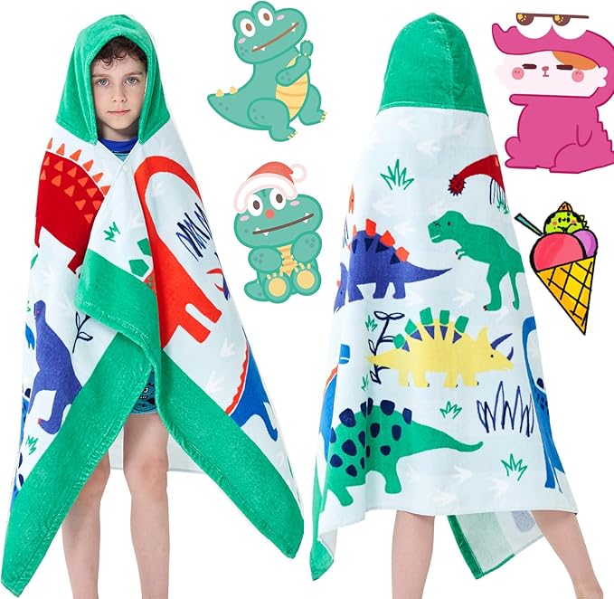 Kids Bath Towels, Kids Towel Girls Boys Hooded Beach,Bathroom,Pool Swim Towels 30 × 50 INCH Large Size Ultra Absorbent Cute Cartoon Animal Full Vitality 100% Cotton Dinosaur Towel| Dino