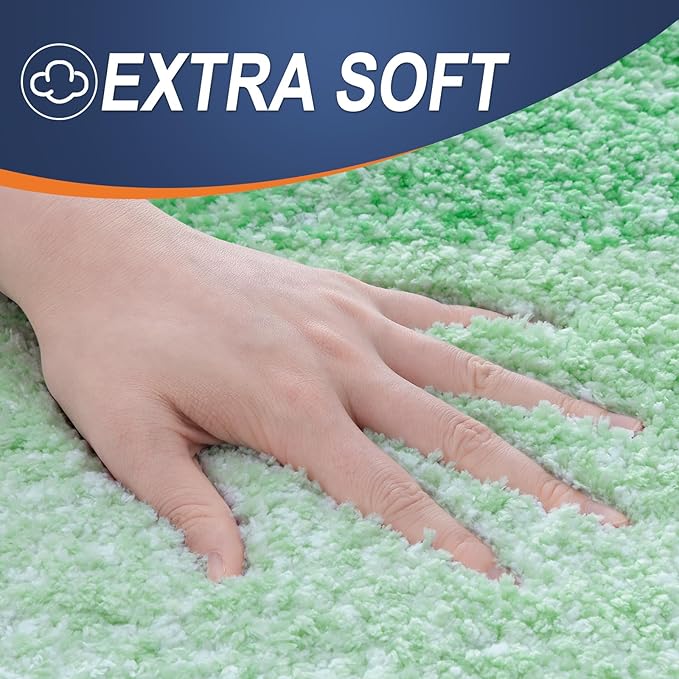 OLANLY Bathroom Rug Set 2 Piece, Soft Absorbent Microfiber Bath Mats and U-Shaped Contour Toilet Rug, Non-Slip, Machine Wash Dry, Plush Shaggy Bath Mats for Bathroom (24"x16"+24"x20", Green)