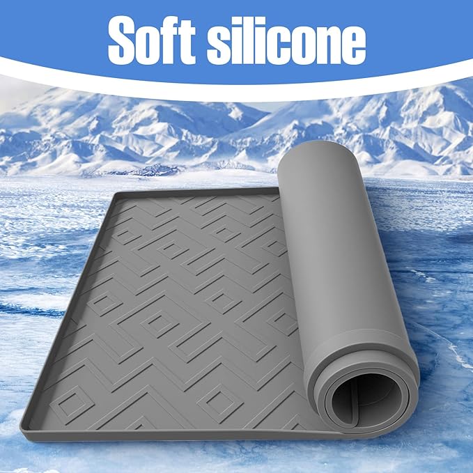 Water Cooler Mat – 19.7" x 19.7" Silicone Water Dispenser Mat for Floor & Countertop, Spill-Proof & Waterproof Tray for Coffee Maker, Kitchen, Pets, Office Use (Gray, 19.7' * 19.7')